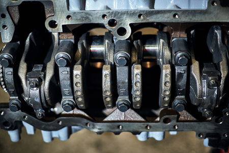 Removal and repair of a turbodiesel engine in a service center.の写真素材