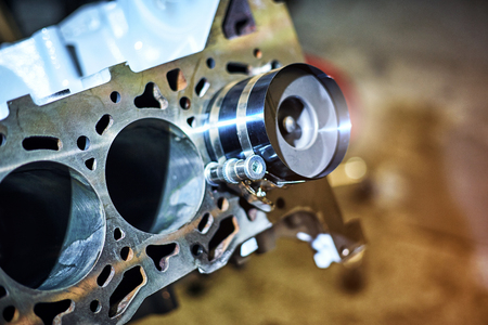 Removal and repair of a turbodiesel engine in a service center.の写真素材