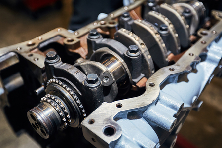 Removal and repair of a turbodiesel engine in a service center.