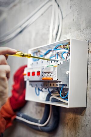 Maintenance of the electrical system. Work tests of the electrical circuit.の写真素材