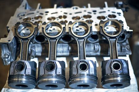 Removal and repair of a turbodiesel engine in a service center.の写真素材