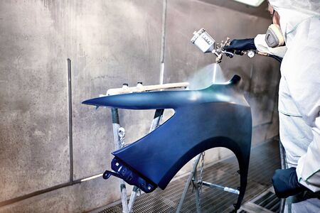 Painting elements of the car after the accident in blue.の写真素材