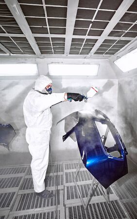 Painting elements of the car after the accident in blue.の写真素材