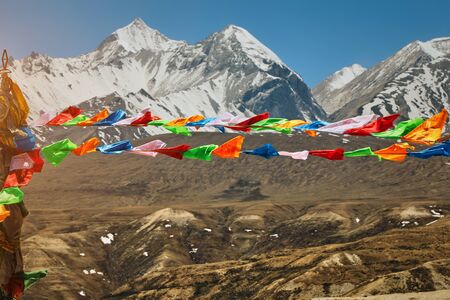 Beautiful view of the snowy peaks on a sunny day.の写真素材