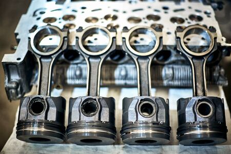 Removal and repair of a turbodiesel engine in a service center.の写真素材
