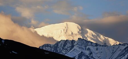 Beautiful landscape in the mountains with snow-capped peaks in the Himalayan mountains.の写真素材
