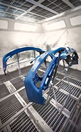Painting elements of the car after the accident in blue.の写真素材