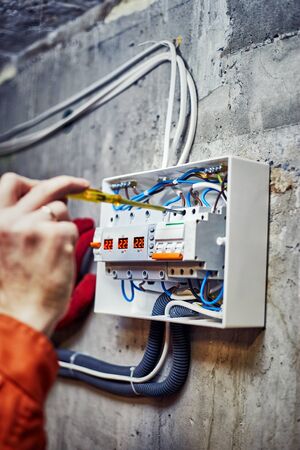 Connection of the power supply system of electricityの写真素材