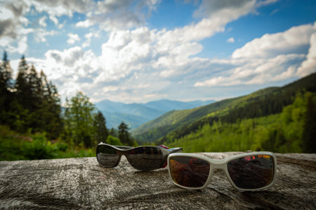 Landscape in the mountains with sunglasses.の写真素材