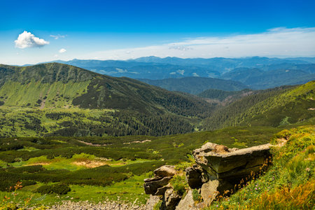 The most beautiful landscape with peaks in the background, sky with clouds on a sunny day.の写真素材
