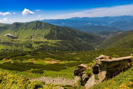 The most beautiful landscape with peaks in the background, sky with clouds on a sunny day.の写真素材