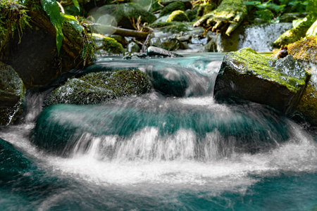 River rapids and waterfall in the mountains in summer.の写真素材
