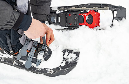 Snowshoes close-up, winter hiking in the mountains.の写真素材
