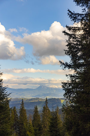 The most beautiful landscape in the mountains, the sky with clouds on a sunny day.の写真素材