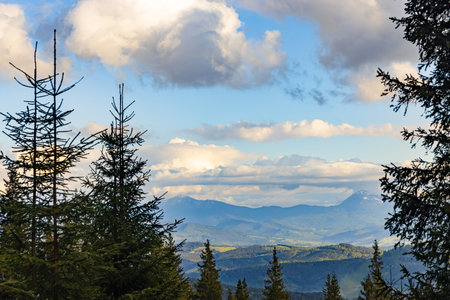 The most beautiful landscape in the mountains, the sky with clouds on a sunny day.の写真素材