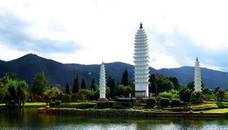Three pagodas captured in Kunming,Yunnan,China.の写真素材