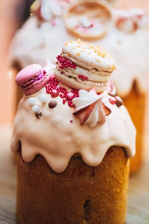 Easter Cakes - Traditional Kulich, Paska Easter Bread. Traditional Easter springの写真素材
