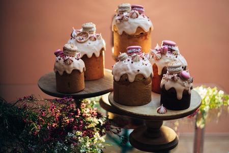Easter Cakes - Traditional Kulich, Paska Easter Bread. Traditional Easter spring