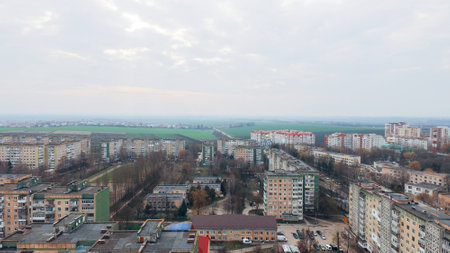 Aerial view of the city from a birds eye viewの写真素材