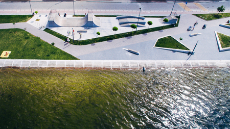 Aerial view of the city embankmentの写真素材
