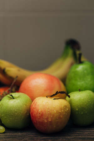 Fruits Composition Close Up With Water Droplets on the Peelの写真素材
