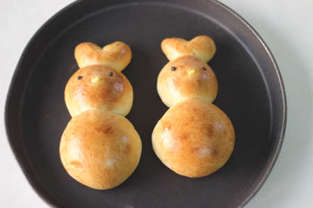 Home baked Easter Bunny bread rolls. Buns baked in the shape of Bunny as part of Easter celebration....