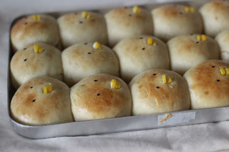 Home baked Easter bread chicks. Buns baked in the shape of chicks as part of Easter celebration....