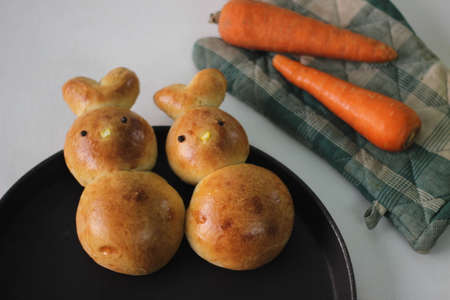 Home baked Easter Bunny bread rolls. Buns baked in the shape of Bunny as part of Easter celebration....