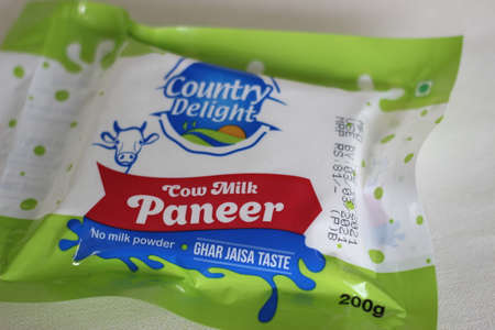 Mumbai, Maharashtra, India, March 02 2021: Country delight 200 g cottage cheese packaging