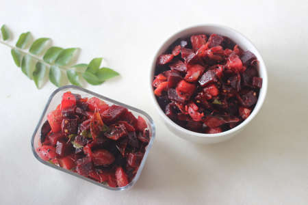 Stir fried beetroot and potato cubes with shallots, dry red chillies and curry leaves. A side dish...