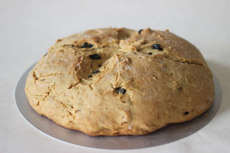 Home baked Irish soda bread with raisins. A quick bread to make at home with out yeast. Shot on...
