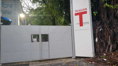 Mumbai, India, June 10 2021: Front gate of newly opened Teagan Ventures LLP office and factory on...