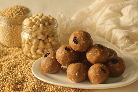 Sorghum sweet balls with jaggery, cashew nuts and raisins. Commonly know as Jowar laddu in India....