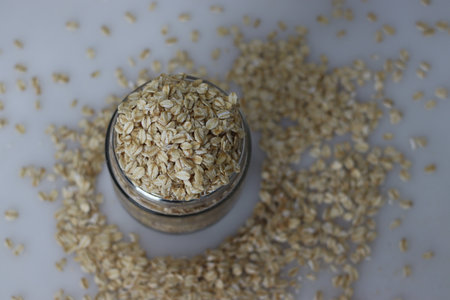 Rolled oats or whole oats. It is made from de husked and steamed oat groats, and rolled into flat...