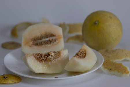 Ripe honeydew melon, fresh fruit, summer produce, juicy, sweet, healthy, perfect for food lovers and...