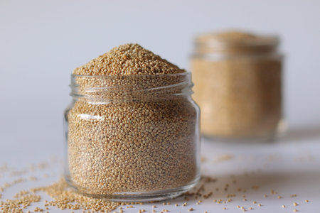 White Quinoa Seeds in Glass Jar