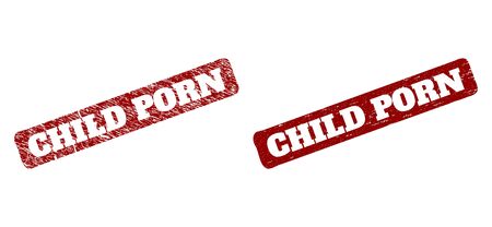 Flat vector CHILD PORN watermark with grunged style. Rounded rough rectangle seal stamp. Red distress seal stamp with CHILD PORN title inside rounded rough rectangle.のイラスト素材