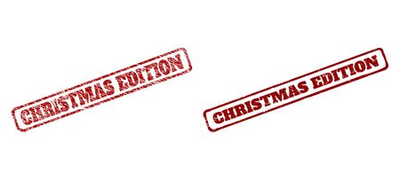 Rectangle rough CHRISTMAS EDITION seal stamps. Red scratched seal stamps with CHRISTMAS EDITION message inside rounded rectangle rough frame. Flat vector watermarks with distress textures.のイラスト素材