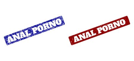 Flat vector ANAL PORNO watermarks with scratched textures. Rounded Rectangle watermarks. Red and blue grunge watermarks with ANAL PORNO message inside rounded rectangle.のイラスト素材
