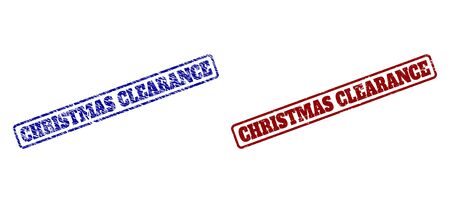 Rounded rectangle CHRISTMAS CLEARANCE seal stamps. Blue and red grunge stamps with CHRISTMAS CLEARANCE message inside rounded rectangle frame. Flat vector imprints with grunge textures.のイラスト素材