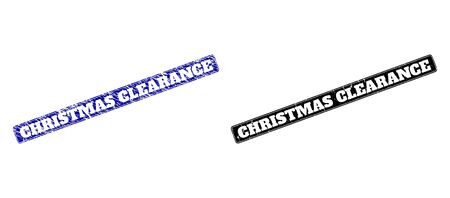 Rounded Rectangle CHRISTMAS CLEARANCE seal stamps. Black and blue distress seal stamps with CHRISTMAS CLEARANCE message inside rounded rectangle with border.のイラスト素材