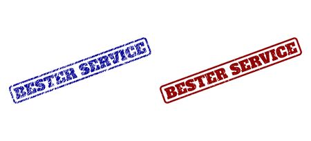 Rounded rectangle BESTER SERVICE seals. Blue and red distress seals with BESTER SERVICE phrase inside rounded rectangle frame. Flat vector imprints with distress surfaces.のイラスト素材