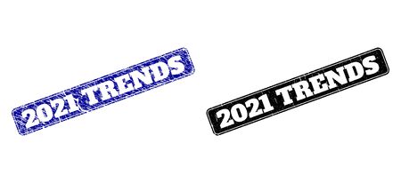 Rounded Rectangle 2021 TRENDS stamps. Black and blue grunge watermarks with 2021 TRENDS caption inside rounded rectangle with frame. Flat vector watermarks with grunged styles.のイラスト素材