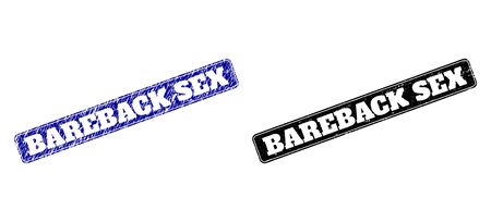 Rounded Rectangle BAREBACK SEX seal stamps. Black and blue distress stamps with BAREBACK SEX message inside rounded rectangle with border. Flat vector watermarks with grunge textures.のイラスト素材