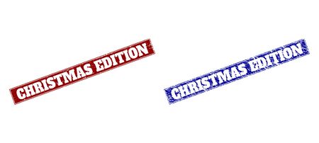 Rectangle CHRISTMAS EDITION watermarks. Blue and red textured watermarks with CHRISTMAS EDITION caption inside rectangle with frame. Flat vector watermarks with grunged surfaces.のイラスト素材