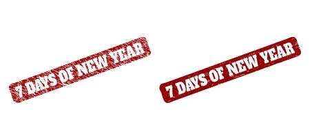 Flat vector 7 DAYS OF NEW YEAR watermark with distress style. Rounded rough rectangle seal stamp. Red distress seal with 7 DAYS OF NEW YEAR phrase inside rounded rough rectangle.のイラスト素材