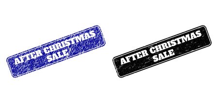 Rounded Rectangle AFTER CHRISTMAS SALE seal stamps. Black and blue distress seal stamps with AFTER CHRISTMAS SALE caption inside rounded rectangle with frame.のイラスト素材