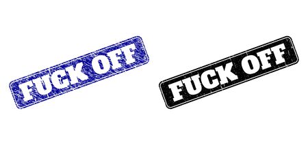 Rounded Rectangle FUCK OFF seal stamps. Black and blue grunge seal stamps with FUCK OFF caption inside rounded rectangle with frame. Flat vector imprints with unclean surfaces.のイラスト素材