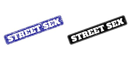 Rounded Rectangle STREET SEX seal stamps. Black and blue grunge seal stamps with STREET SEX caption inside rounded rectangle with frame. Flat vector imprints with corroded textures.のイラスト素材