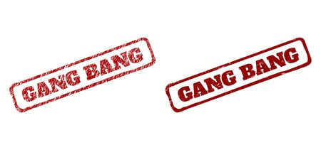 Rectangle rough GANG BANG watermarks. Red textured watermarks with GANG BANG caption inside rounded rectangle rough frame. Flat vector watermarks with scratched textures.のイラスト素材
